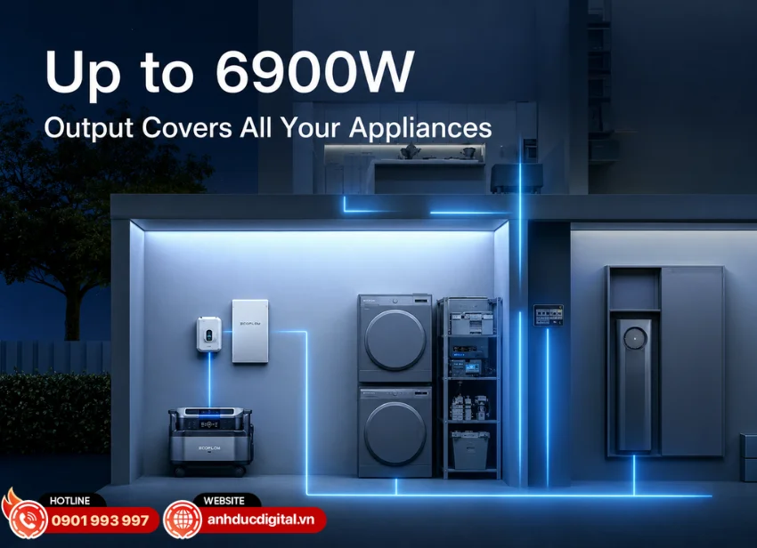 EcoFlow DELTA Pro Ultra Inverter sở hữu c&ocirc;ng suất đầu ra AC l&ecirc;n đến 6.900W