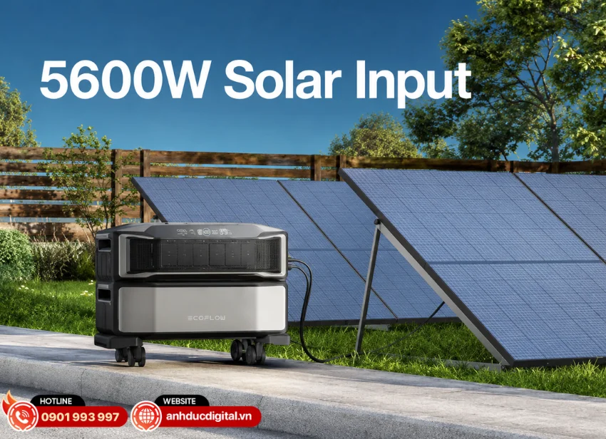 EcoFlow DELTA Pro Ultra Inverter hỗ trợ đầu v&agrave;o năng lượng mặt trời với tổng c&ocirc;ng suất l&ecirc;n đến 5.600W