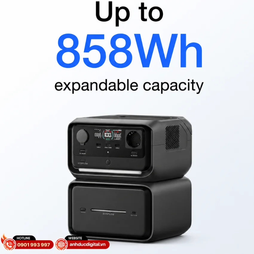EcoFlow RIVER 3 Max Plus là trạm sạc dự phòng di động sở hữu tổng dung lượng lên đến 858Wh