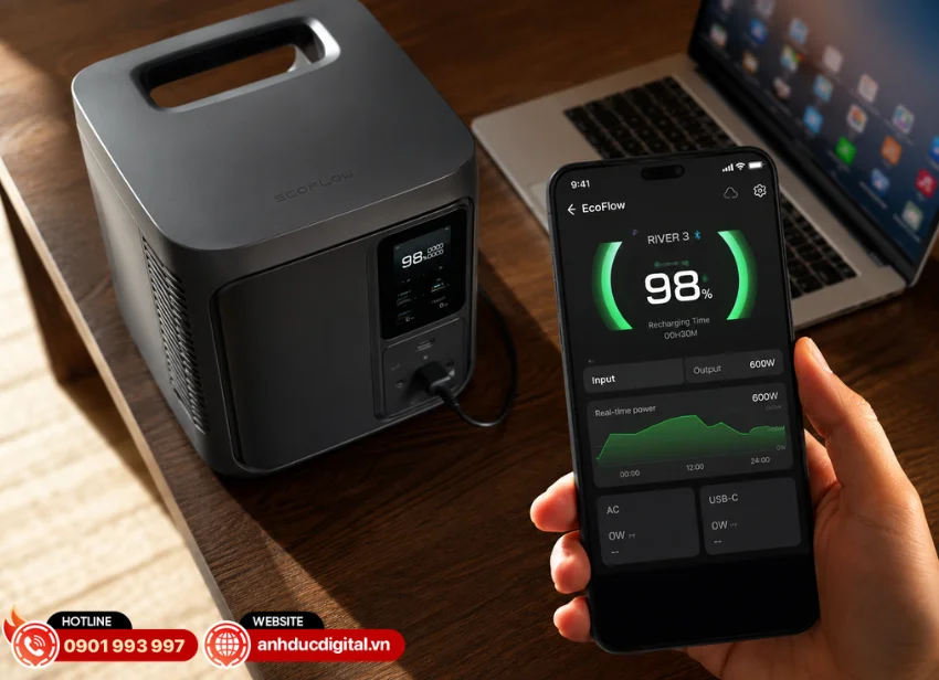 DELTA 3 Air 2000 hỗ trợ kết nối với ứng dụng EcoFlow cho ph&eacute;p người d&ugrave;ng theo d&otilde;i v&agrave; quản l&yacute; thiết bị từ xa
