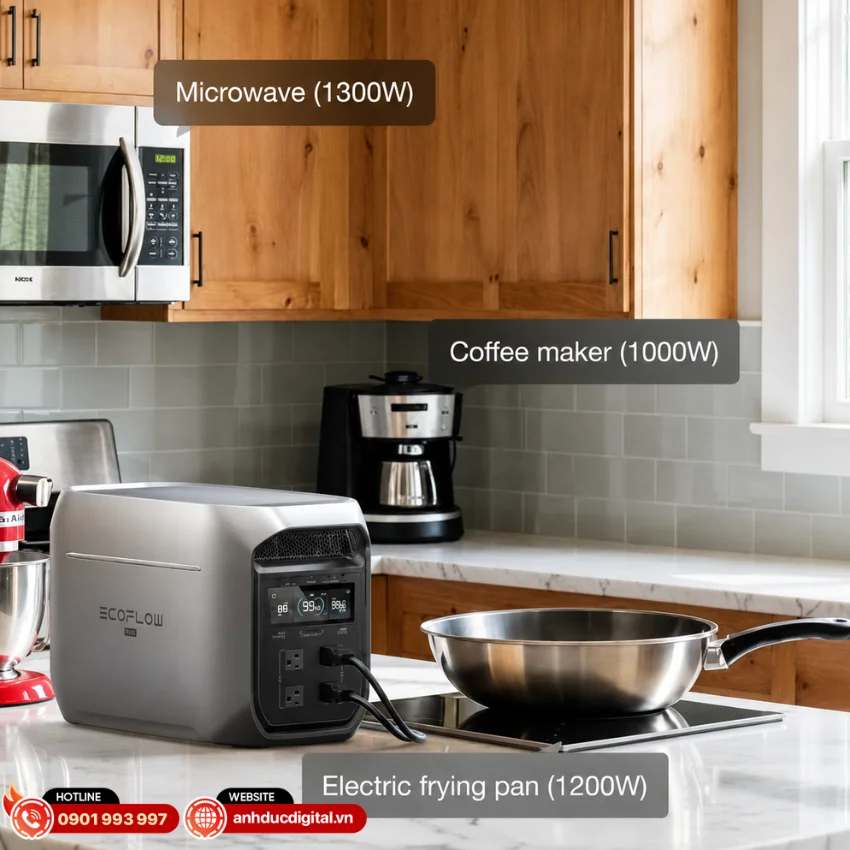 rạm sạc EcoFlow DELTA 3 Max Plus có khả năng cấp nguồn cho nhiều thiết bị điện công suất cao