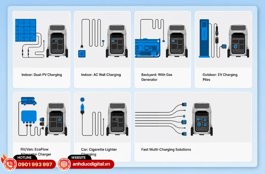 DELTA Pro 3 được thiết kế tối ưu cho các hệ thống điện mặt trời và nhiều phương thức sạc đa dạng