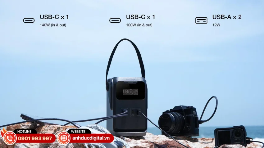 Trail 200 DC t&iacute;ch hợp 2 cổng USB-C v&agrave; 2 cổng USB-A&nbsp;cho ph&eacute;p sạc hoặc cấp nguồn cho tối đa 4 thiết bị c&ugrave;ng l&uacute;c