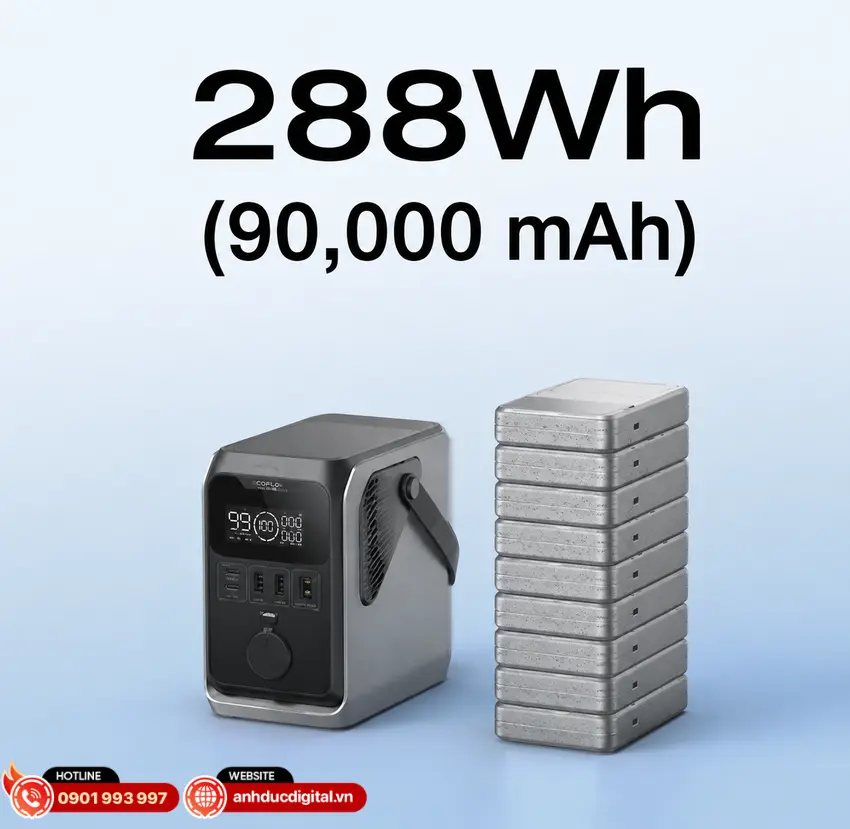 Dung lượng 288Wh gi&uacute;p EcoFlow Trail 300 duy tr&igrave; nguồn điện cho nhiều thiết bị trong suốt h&agrave;nh tr&igrave;nh