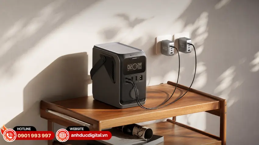 Hai cổng USB-C 140W hỗ trợ sạc nhanh cho thiết bị v&agrave; nạp lại năng lượng cho trạm sạc Trail 300