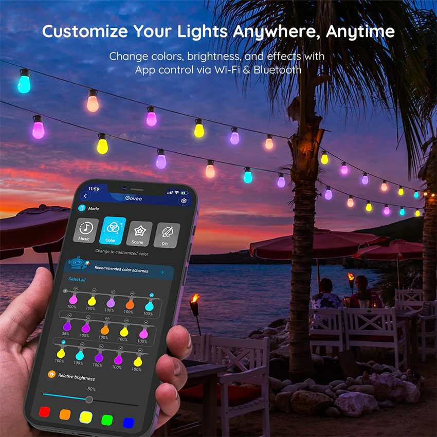Govee RGBW 48ft Bluetooth & Wi-Fi Outdoor String Lights H7020 2