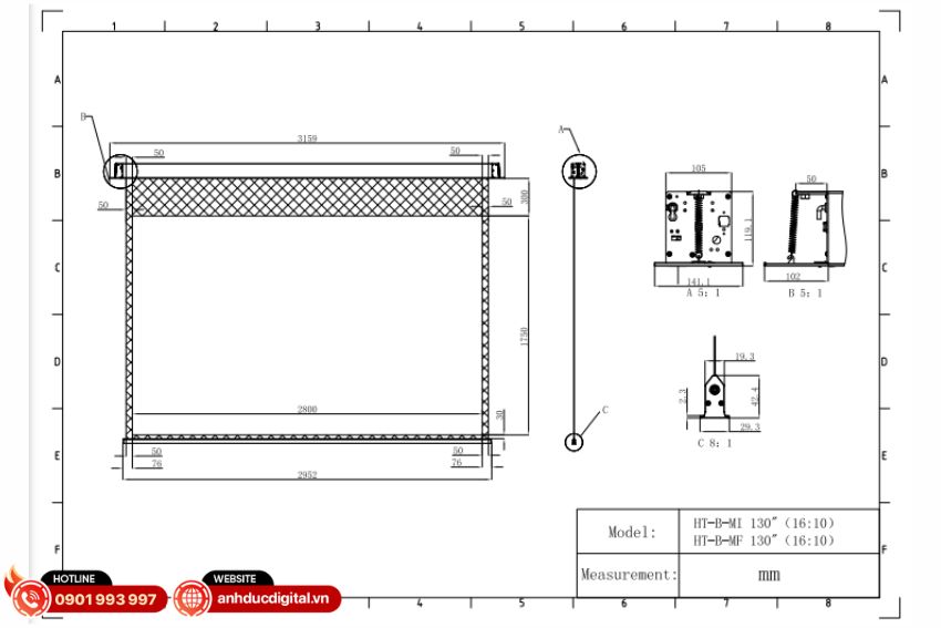 Kích thước màn chiếu lớn – 130 (16:10)