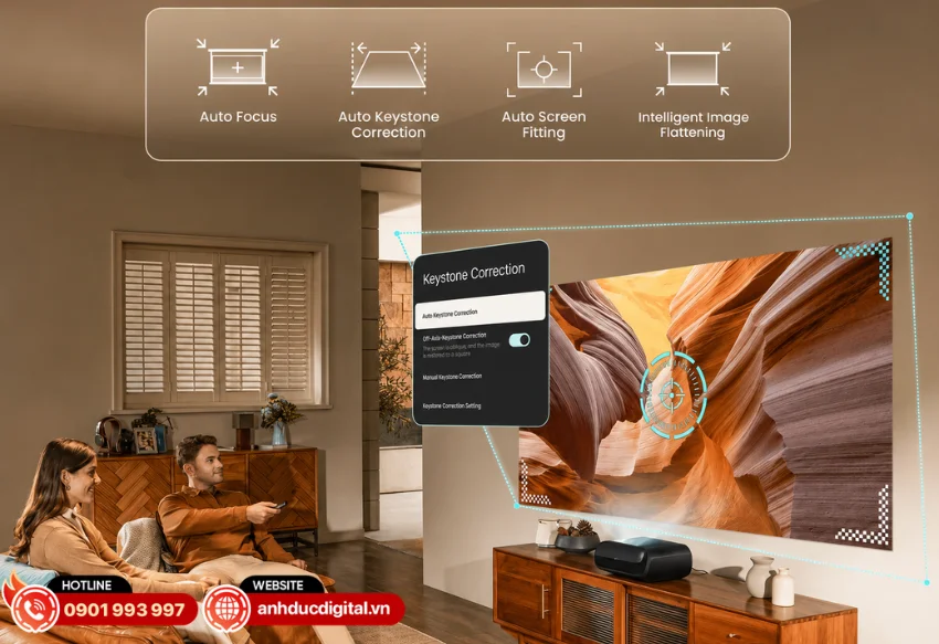 M&aacute;y chiếu JMGO O2S Ultra được trang bị c&aacute;c t&iacute;nh năng tự động như lấy n&eacute;t
