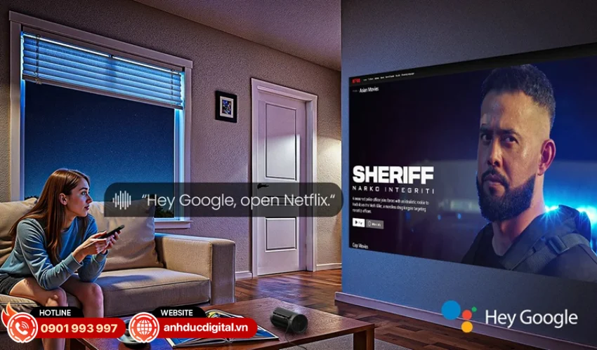JMGO Pico Play+ được t&iacute;ch hợp sẵn hệ điều h&agrave;nh Google TV