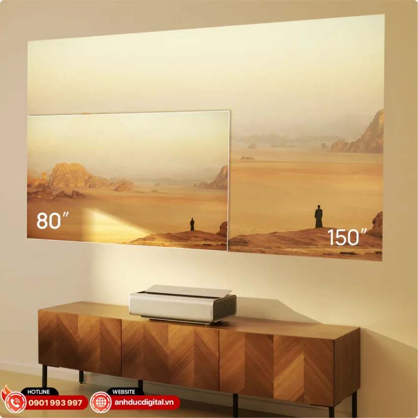 XGIMI Aura 2 New c&oacute; thể tạo ra m&agrave;n h&igrave;nh k&iacute;ch thước lớn l&ecirc;n đến 150 inch