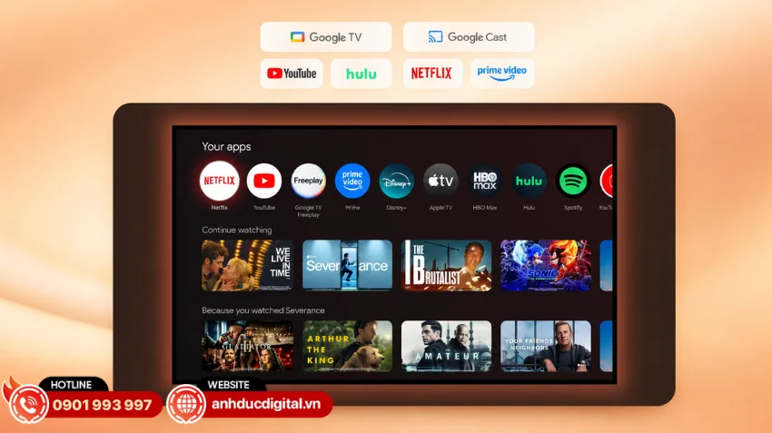 Elfin Flip 4K t&iacute;ch hợp sẵn Google TV&nbsp;mang đến kho nội dung giải tr&iacute; đa dạng