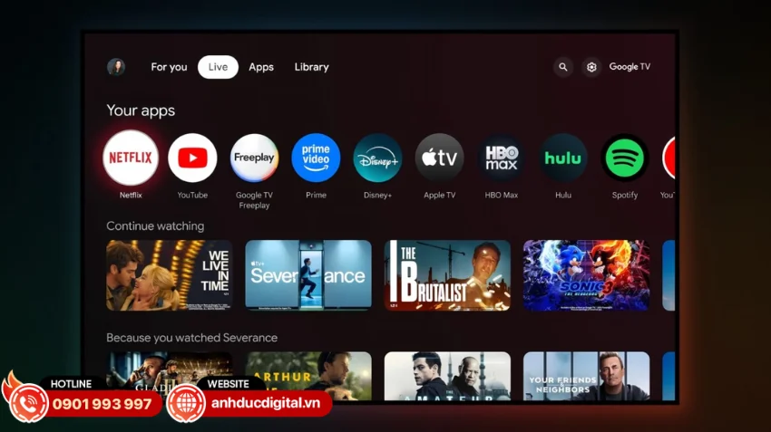 XGIMI Mira t&iacute;ch hợp sẵn Google TV với khả năng truy cập nhanh Netflix, YouTube, Prime Video