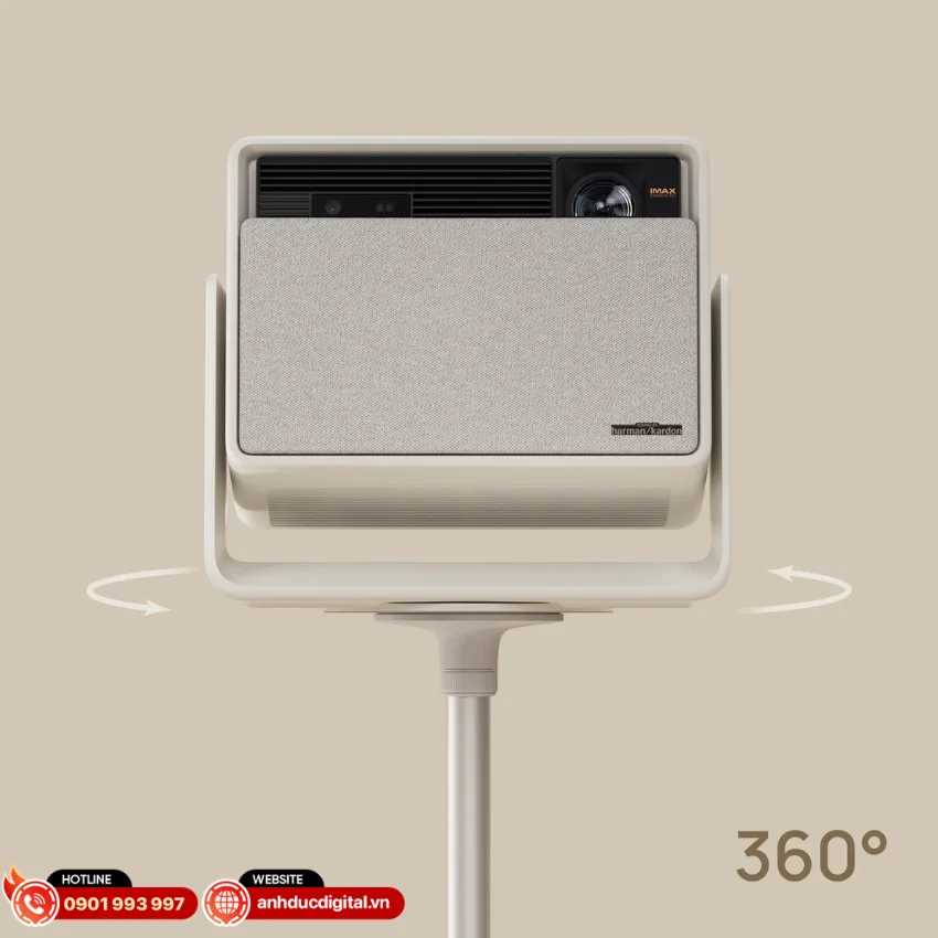 Ch&acirc;n đế hỗ trợ khả năng điều chỉnh g&oacute;c chiếu linh hoạt th&ocirc;ng qua cơ chế gimbal t&iacute;ch hợp
