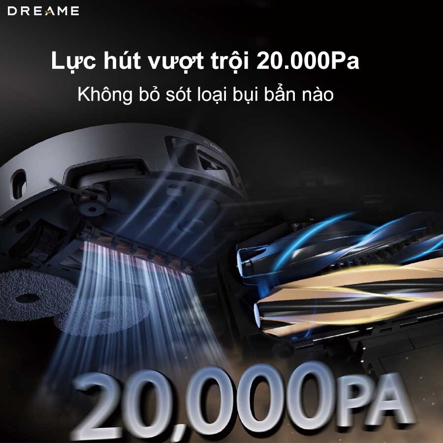 Lực h&uacute;t mạnh mẽ 20.000Pa của Dreame X50 Ultra