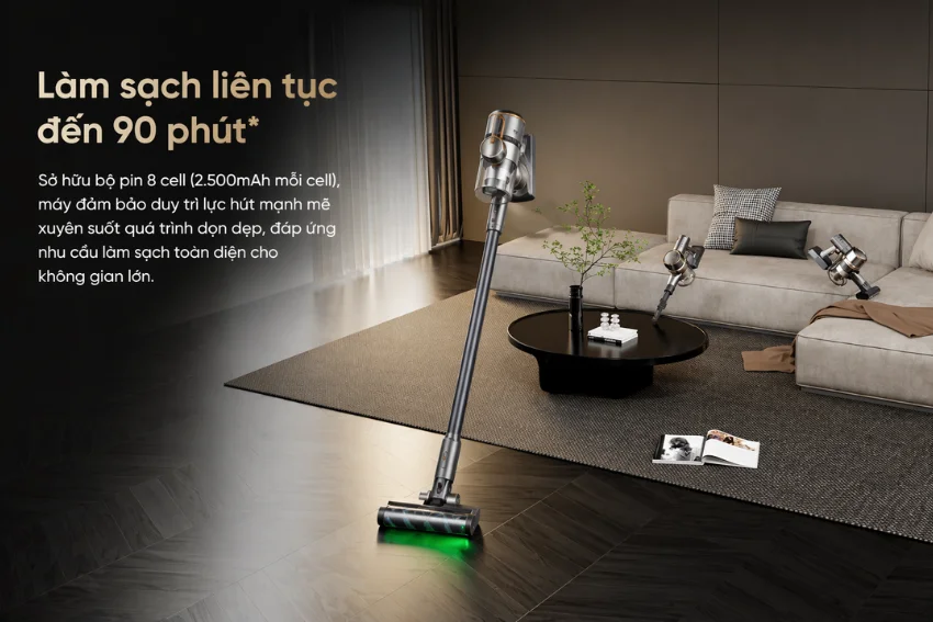 M&aacute;y h&uacute;t bụi cầm tay kh&ocirc;ng d&acirc;y Dreame V18s sử dụng bộ pin gồm 8 cell x 2.500mAh