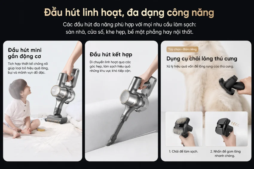 Dreame V18s đi k&egrave;m nhiều loại đầu h&uacute;t
