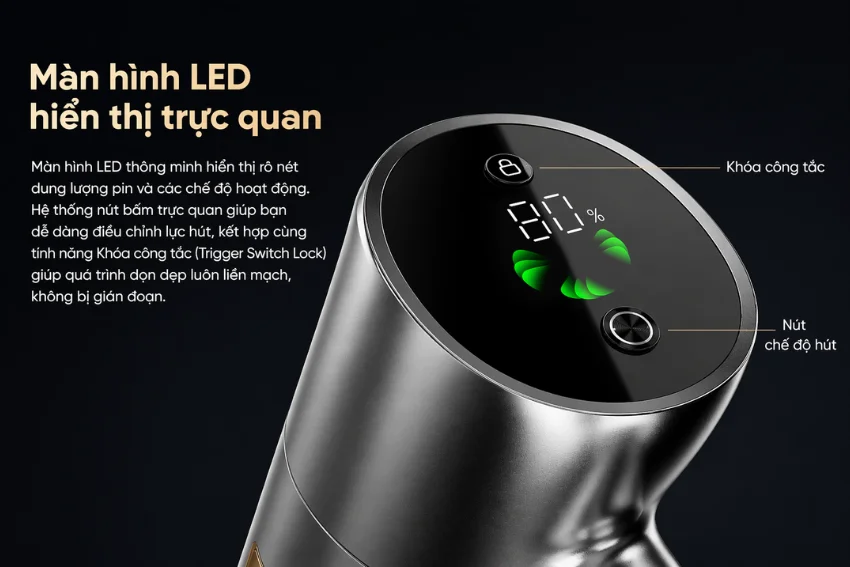 M&aacute;y h&uacute;t bụi cầm tay kh&ocirc;ng d&acirc;y Dreame V18s được trang bị m&agrave;n h&igrave;nh LED