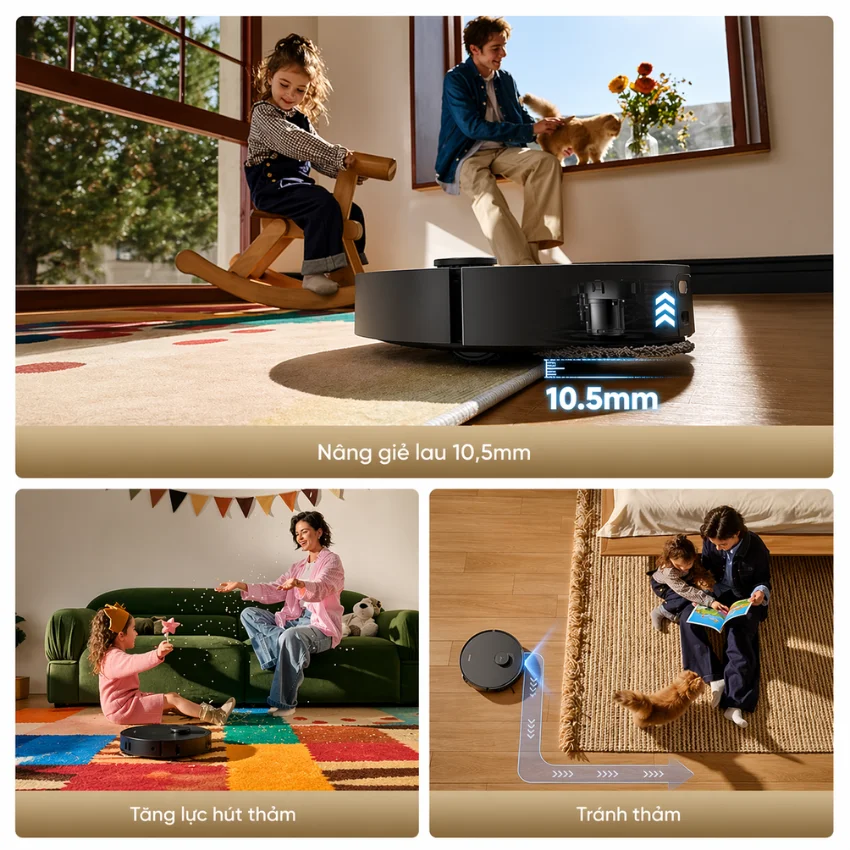 Dreame D30 Ultra c&oacute; khả năng tự động n&acirc;ng giẻ lau l&ecirc;n 10.5mm
