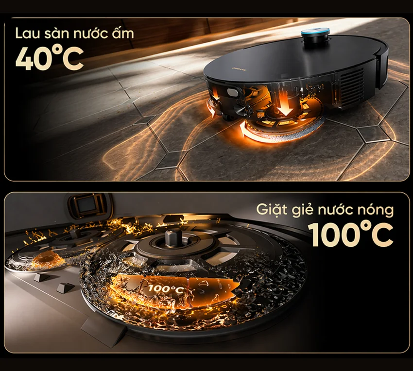 Robot h&uacute;t bụi lau s&agrave;n Dreame X60 Ultra được t&iacute;ch hợp c&ocirc;ng nghệ ThermoHub&trade; 100&deg;C