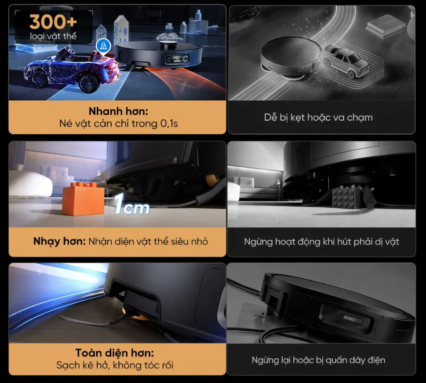 Dreame X60 Ultra sử dụng camera AI k&eacute;p c&oacute; khả năng nhận diện hơn 300 vật thể 