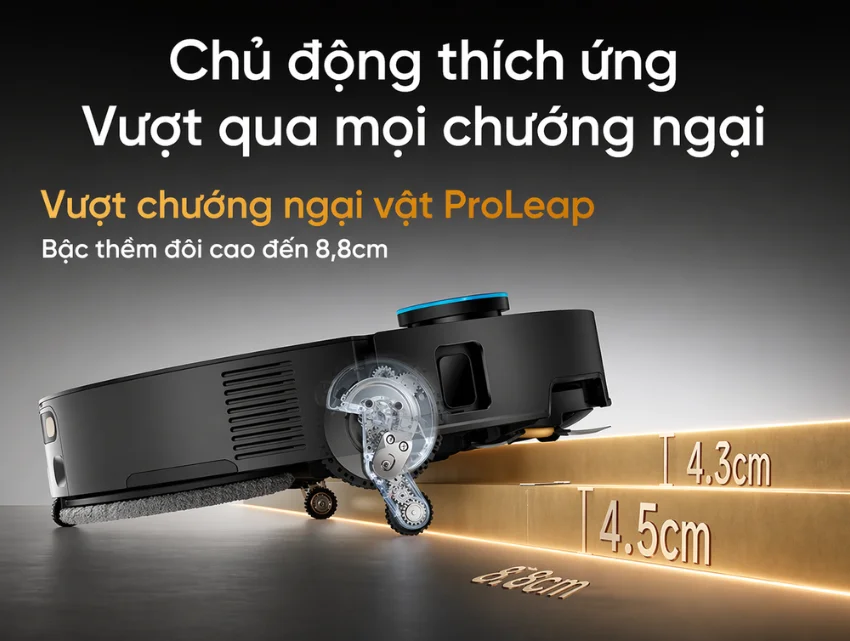 Robot h&uacute;t bụi lau s&agrave;n Dreame X60 Ultra vượt chướng ngại với độ cao l&ecirc;n đến 8,8cm