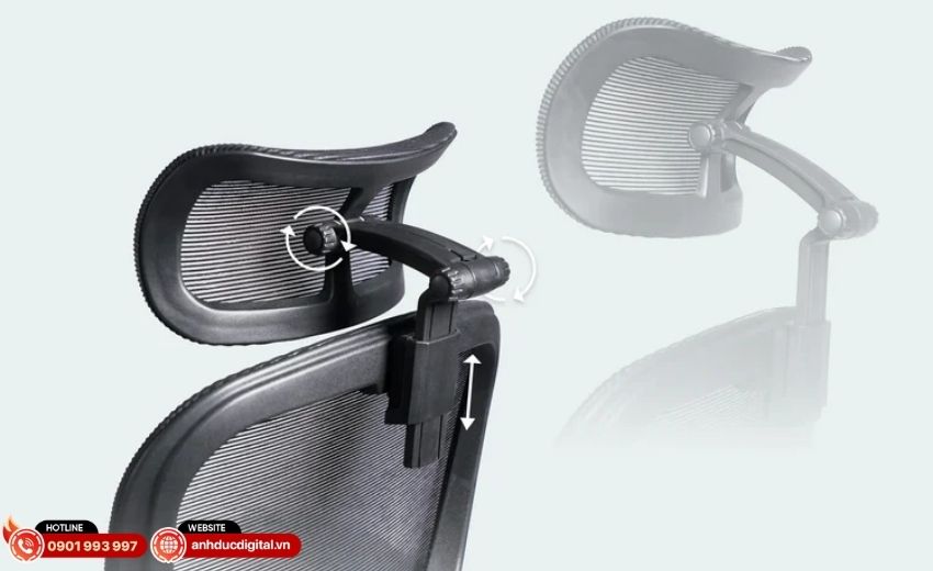 Tựa đầu Pro-Fit 3D tr&ecirc;n ghế c&ocirc;ng th&aacute;i học Epione SynoChair hỗ trợ cổ vai g&aacute;y