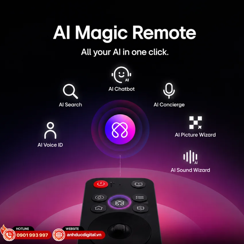 TV sử dụng hệ điều h&agrave;nh webOS 25 với giao diện trực quan v&agrave; t&iacute;ch hợp AI Magic Remote MR25