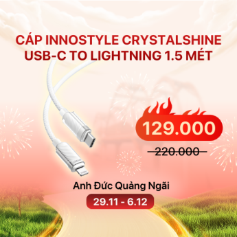 Cáp Innostyle USB-C to Lightning CryStalShine 1.5m | White (Chính hãng)