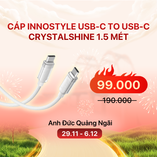 Cáp Innostyle USB-C to USB-C CryStalShine 1.5m | White (SCC150) (Chính hãng)