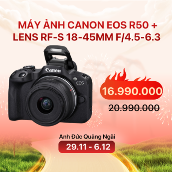 Máy ảnh Canon EOS R50 + Lens RF-S 18-45mm f/4.5-6.3 | Black (Chính hãng)