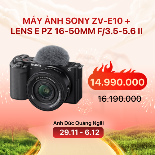 Máy ảnh Sony ZV-E10 + Lens E PZ 16-50mm f/3.5-5.6 II | Black (Chính hãng)