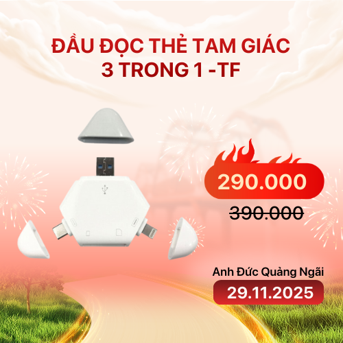Đầu đọc thẻ tam giác 3 trong 1 -TF, SD sử dụng 3 cổng Type C, Lightning, USB (Chính hãng)