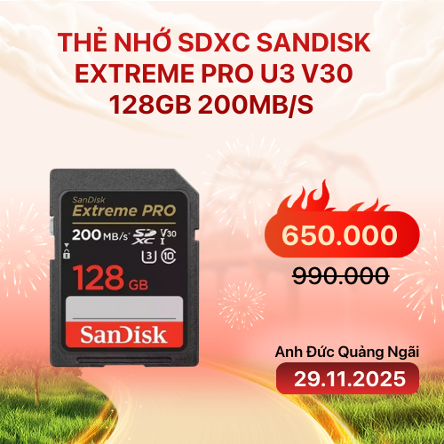Thẻ nhớ SDXC Sandisk 128GB 200MB/s Extreme Pro UHS-I (Chính Hãng)