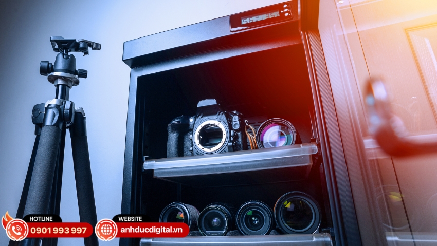 Bảo quản máy ảnh ở môi trường khô ráo, nhiệt độ ổn định giúp hạn chế ẩm mốc và kéo dài tuổi thọ thiết bị