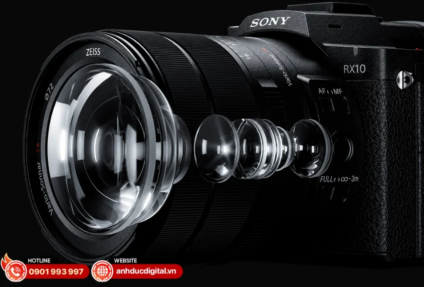 Sony RX10 V sở hữu ống k&iacute;nh ZEISS Vario-Sonnar T* với dải ti&ecirc;u cự tương đương 24-600mm v&agrave; zoom quang học 25x