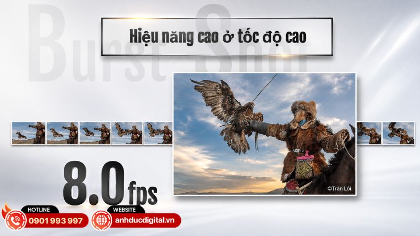 GFX100 II IR c&oacute; thể chụp li&ecirc;n tục với tốc độ tối đa 8 fps ở độ ph&acirc;n giải đầy đủ