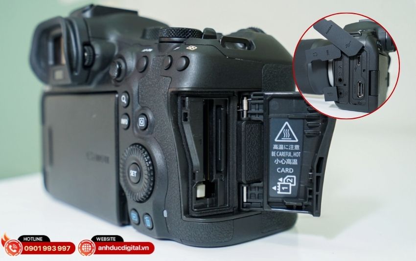 Các cổng kết nối, Wi-Fi 5GHz và Bluetooth giúp Canon EOS R6 III chia sẻ dữ liệu dễ dàng