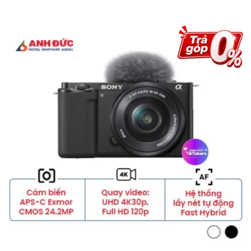 Máy ảnh Sony ZV-E10 + Lens E PZ 16-50mm f/3.5-5.6 | Black (Chính hãng)