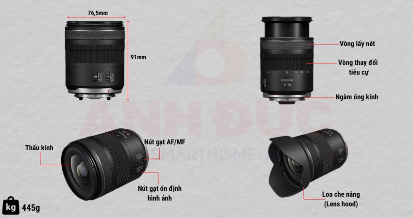 Thiết kế tổng quan Ống kính Canon RF 16-28mm f/2.8 IS STM