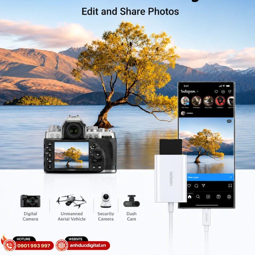 Ugreen 35506 gi&uacute;p sao ch&eacute;p dữ liệu nhanh từ m&aacute;y ảnh, flycam v&agrave; camera h&agrave;nh tr&igrave;nh