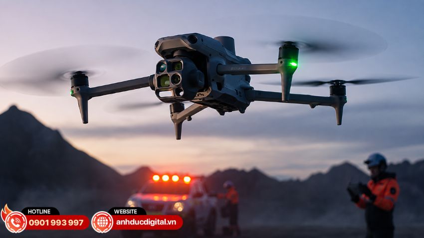 DJI Matrice 4T được trang bị 3 camera 48MP với c&aacute;c ti&ecirc;u cự kh&aacute;c nhau