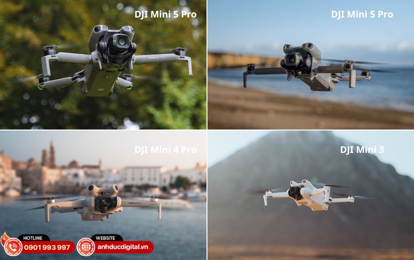 So Sánh DJI Mini 5 Pro vs Mini 4 Pro và Mini 3