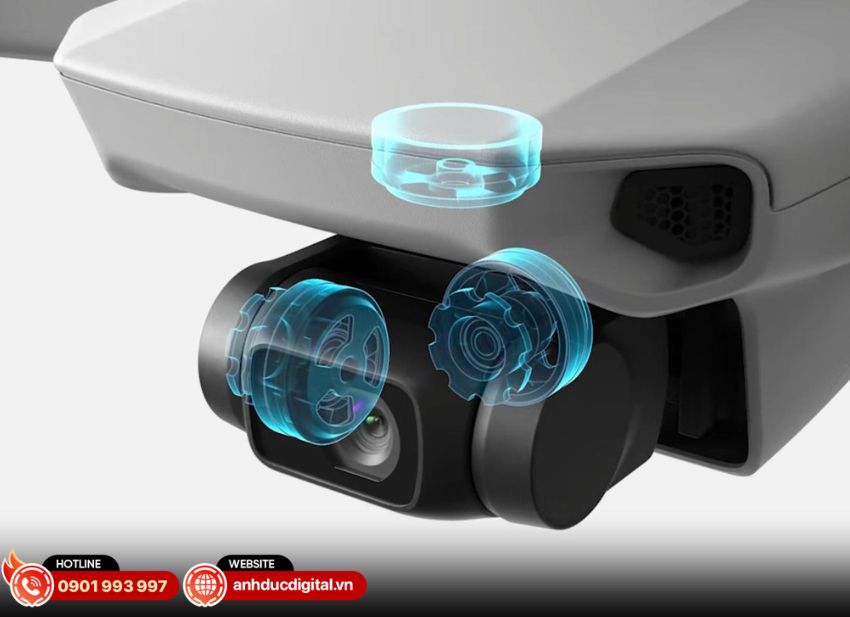 DJI Mini 4K trang bị gimbal cơ học 3 trục gồm Tilt, Roll v&agrave; Pan