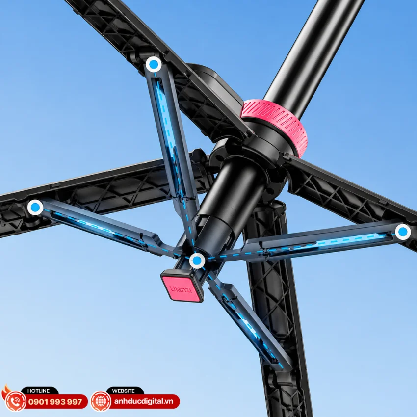 Ch&acirc;n tripod được thiết kế tự bung nhanh chỉ bằng thao t&aacute;c chạm nhẹ