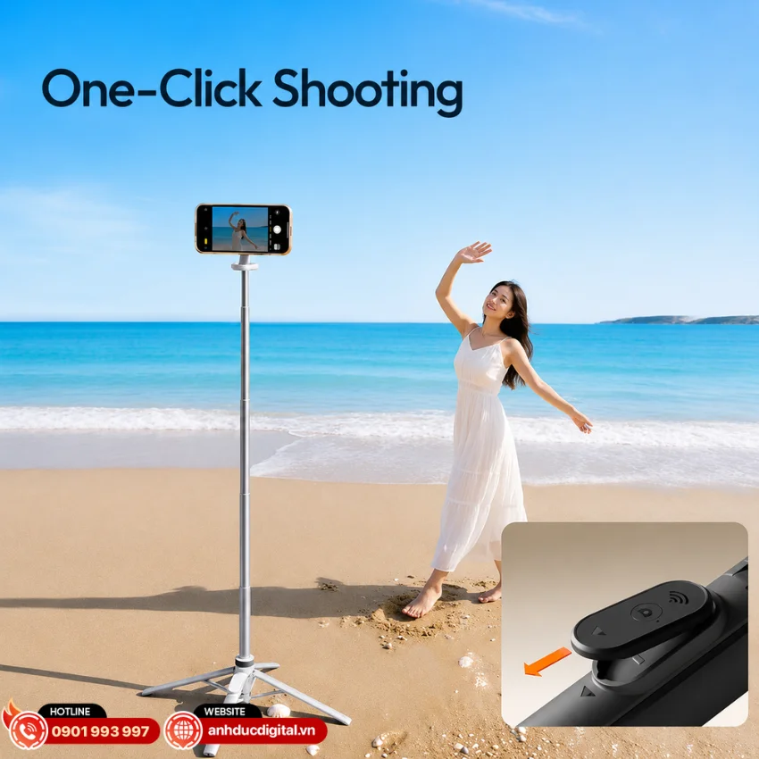 Ulanzi MT-85 đi k&egrave;m remote Bluetooth t&iacute;ch hợp tr&ecirc;n th&acirc;n tripod&nbsp;