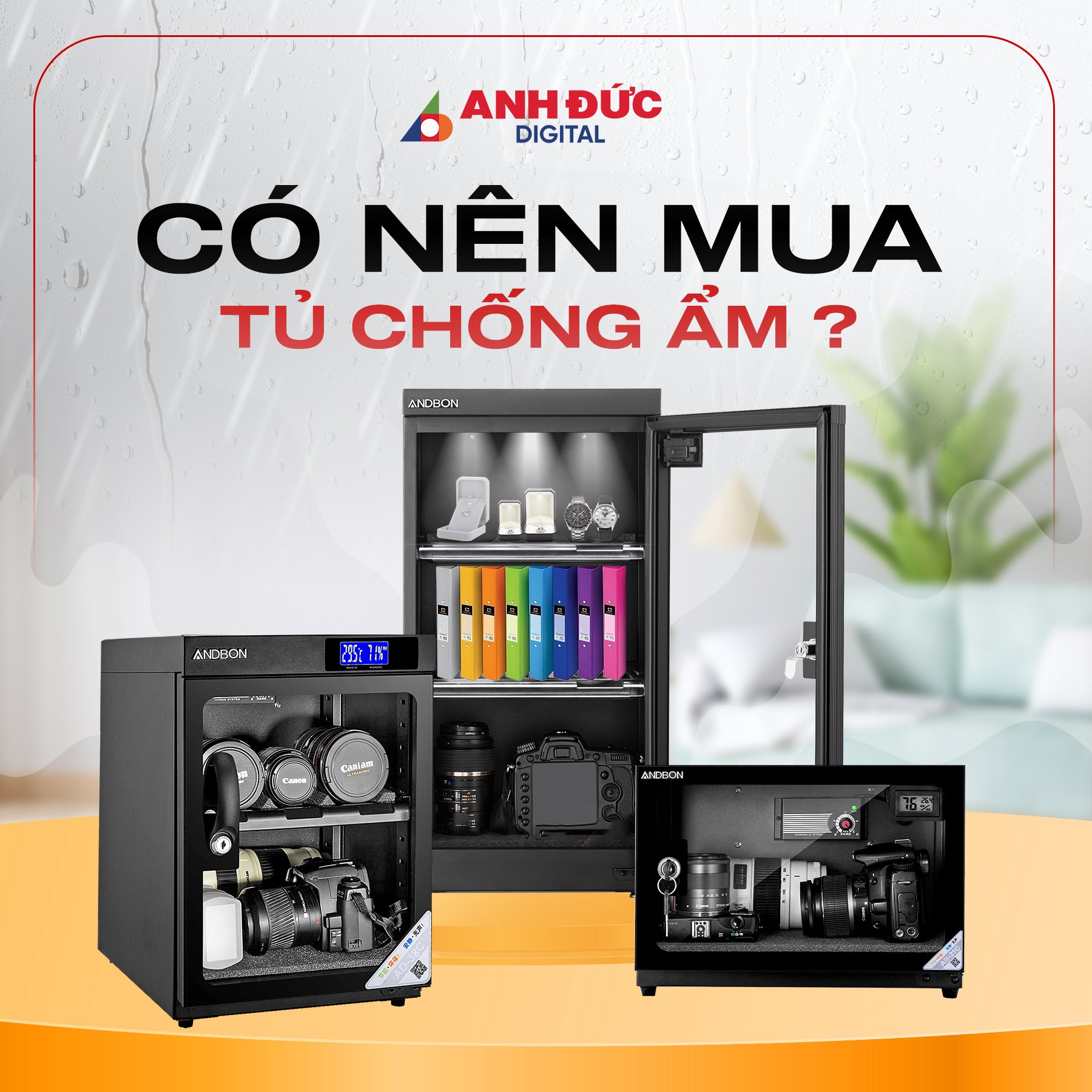 Tủ chống ẩm dùng để bảo quản máy ảnh và thiết bị điện tử trong môi trường ẩm cao