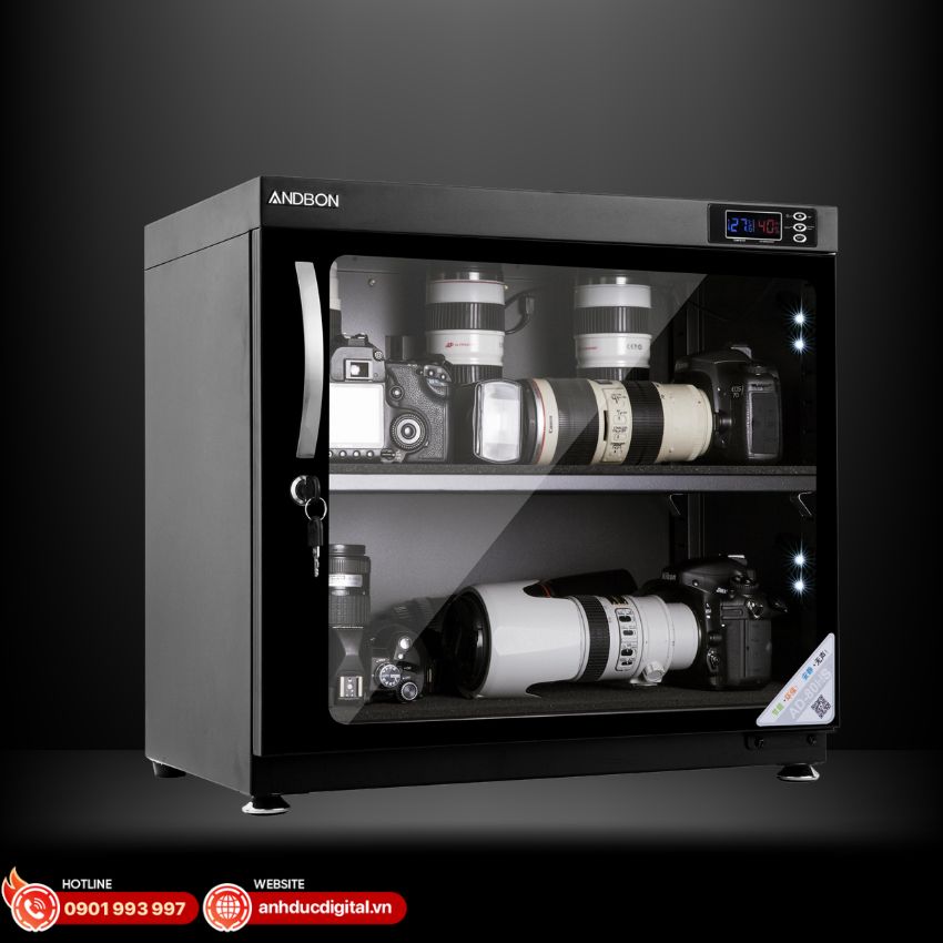 Đồng hồ hiển thị độ ẩm trên tủ chống ẩm cho máy ảnh