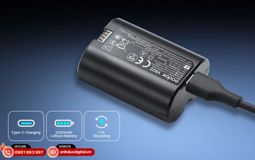 Pin Li-ion 2200mAh, 650 lần chụp
