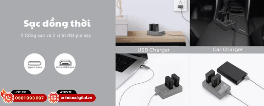 Thời gian sạc đầy hai pin chỉ khoảng 2.5 giờ