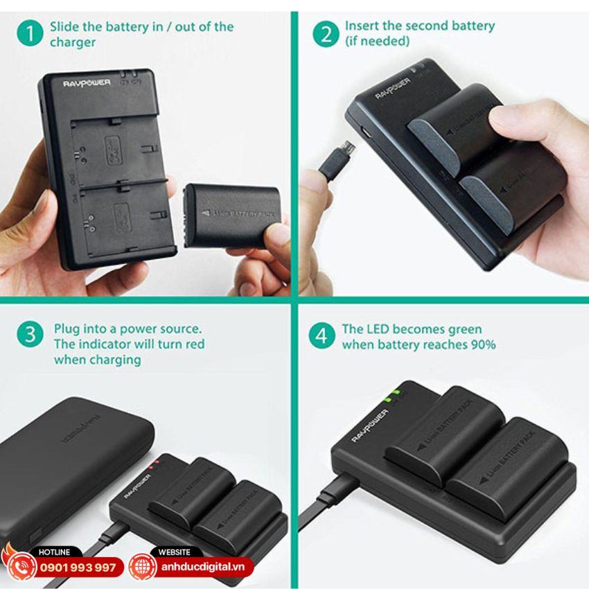 Ravpower kèm 2 pin for Canon LP-E6, LP-E6N (1)